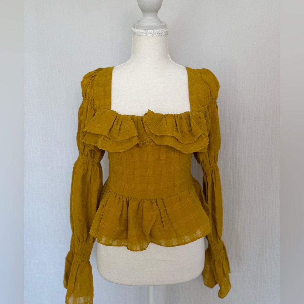 Mustard Seed Golden Ruffle Blouse